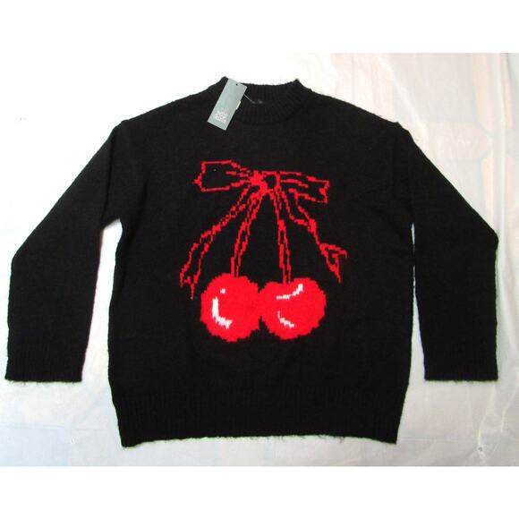 Wild Fable Women's Black Knit Sweater Size XS Red Ornaments Crewneck Pullover - Picture 1 of 5